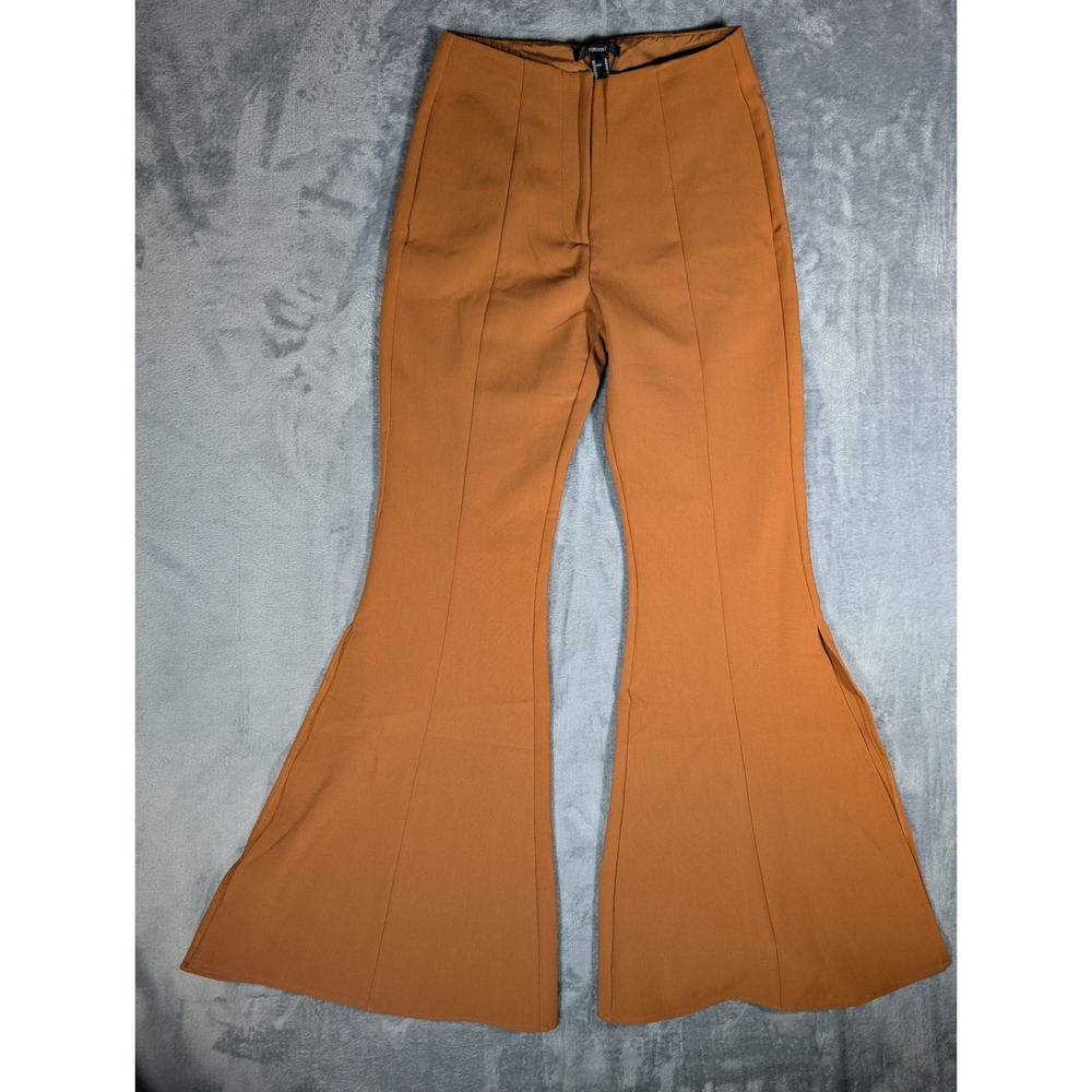 Forever 21 Women Medium Chestnut Brown Flare Bottom Pant Side Slit High-Rise NWT